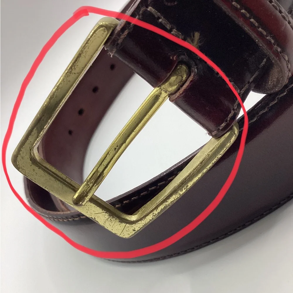 Smooth Reddish Brown Leather Belt with Gold Brass Buckle - Picture 15 of 15